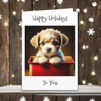 Happy Holidays To You | Cute Puppy in Gift Box Holiday Card