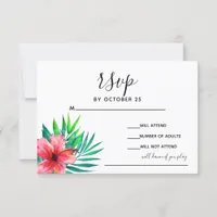 Tropical Hibiscus Hawaiian Beach Wedding RSVP Card