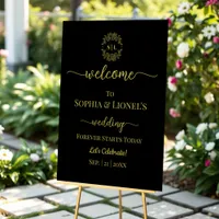 Wedding Black And Gold Minimal Welcome Frosted Acrylic Sign