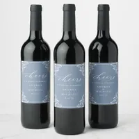 Elegant Dusty Blue Wedding Wine Bottle Labels