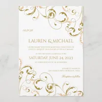 Unique Peach & Gold Wedding Invitations | Swirls