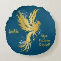 Glam Gold Phoenix Silver Glitter Monogram Blue | Round Pillow