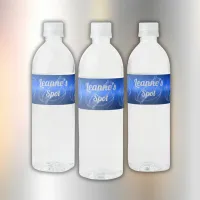 Glam Brushed Metal and Glitter Blue Monogram | Water Bottle Label