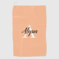 Stylish Peach Monogram Script Golf Towel