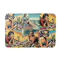 Beautiful Retro Lady at the Beach with Cocktail Bath Mat