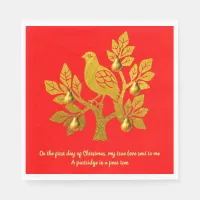 Partridge In A Pear Tree Bright Red Gold Christmas Napkins