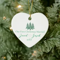 Our First Christmas Married Green Pagoda Tree  Ceramic Ornament