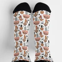 Cute Mushroom Black White and Pink Whimsical Socks