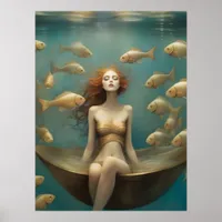 Fantasy Woman Bathing Under the Ocean Poster