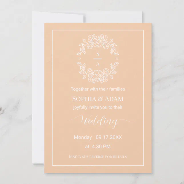 Minimalist Elegant Peach Wedding Invitation Card