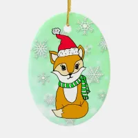 Cute Christmas Fox Festive Personalized Ceramic Ornament