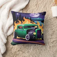 Vibrant hot rod blazing down the highway at night throw pillow