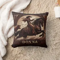 Cowgirl Roping Technique at Rodeo Event Throw Pillow