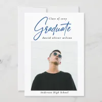 Simple Blue Modern Minimalist 2 Photo Graduation   Invitation