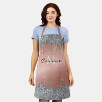 Monogram Rose Gold Metallic + Pewter Glitter Drips Apron