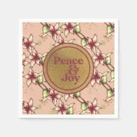 Peace & Joy, Pink Burgundy Gold Christmas Napkins