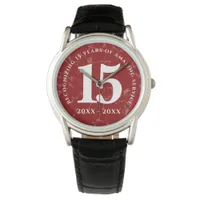 Elegant Red Marble 15 Years Work Anniversary Watch