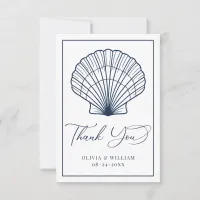 Elegant Beach Seashell Navy Blue Wedding Thank You Card