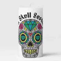 Decorated Abstract Skull Pillar Candle