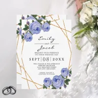 Elegant Gold Glitter Geometric Blue Floral Wedding Announcement