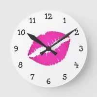 Hot Pink Ombre Lipstick Kiss Black Numbers Round Clock