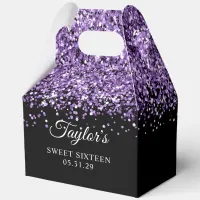 Purple Glitter Black Sweet Sixteen Favor Boxes