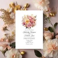 Blush and Gold Floral Wedding Invitation