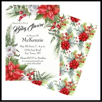 Red and Green Christmas Poinsettia Baby Shower Invitation