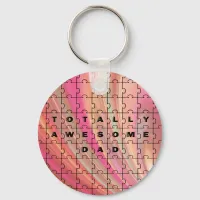 Totally Awesome Dad Puzzle Text Pink/Brown Pattern Keychain