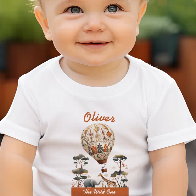 Safari Wild One Jungle Hot Air Balloon  Baby T-Shirt