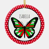 Butterfly Polka Dot Personalized Christmas Ceramic Ornament