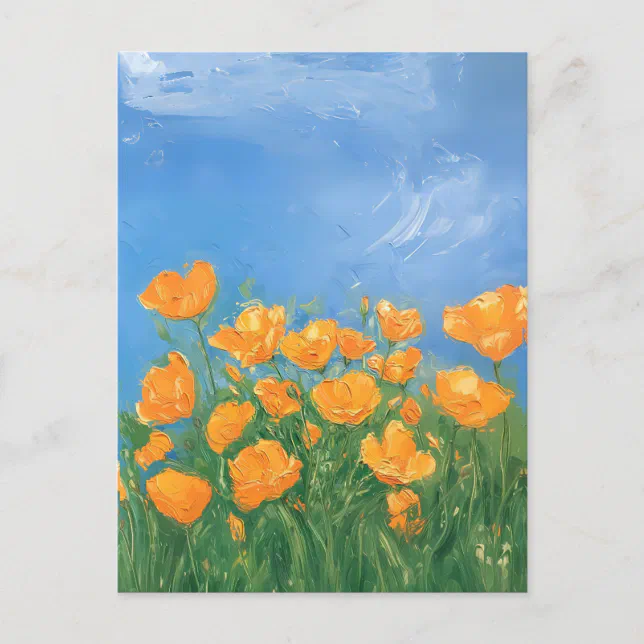 California Poppy Field Sky Impressionist Painting Postcard