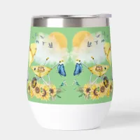 Cute Watercolor Cottagecore Yellow on green | Thermal Wine Tumbler