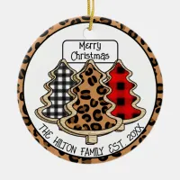 Leopard, Gingham and Buffalo Plaid Christmas Trees Ceramic Ornament