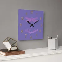 Pink and Purple Fantasy Dragonfly  Square Wall Clock