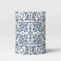 Denim Blue Floral Pillar Candle