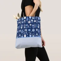 Blue and White Flowers in Vases, Color Block Tote Bag