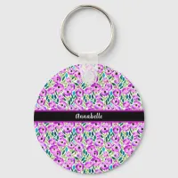 Violet Watercolor Blooms Keychain