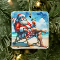 Santa and Bloody Marry Funny Snowbirds Christmas Ceramic Ornament