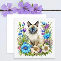 Ai Watercolor Siamese Cat in Flowers