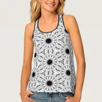 Lace-Like Flowers in Black and White Tank Top