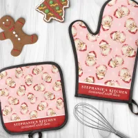 Vintage Watercolor Santa Pink Christmas Custom Oven Mitt & Pot Holder Set