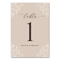 Elegant Champagne Tan Vintage Small Wedding Table Number