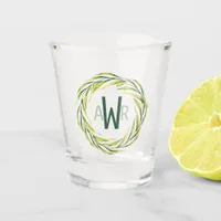 Watercolor Greenery Frame Monogram ID667 Shot Glass