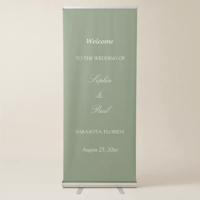 Elegant Sage Green Wedding Welcome Retractable Banner