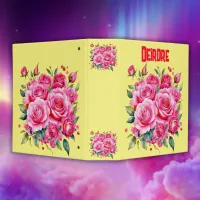 Monogrammed Name Pink Roses | 3 Ring Binder