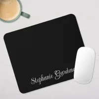 Black and White Curly Calligraphy Name Mouse Pad