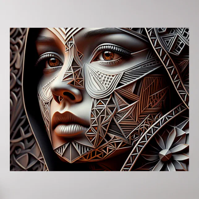 Metallic Pearlescent Geometric Woman's Face Poster