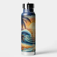 Mosaic Ai Art | Ocean Sunset and Palm Trees Water Bottle