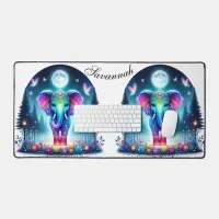 Neon Colorful Holographic Decorated Elephant | Desk Mat